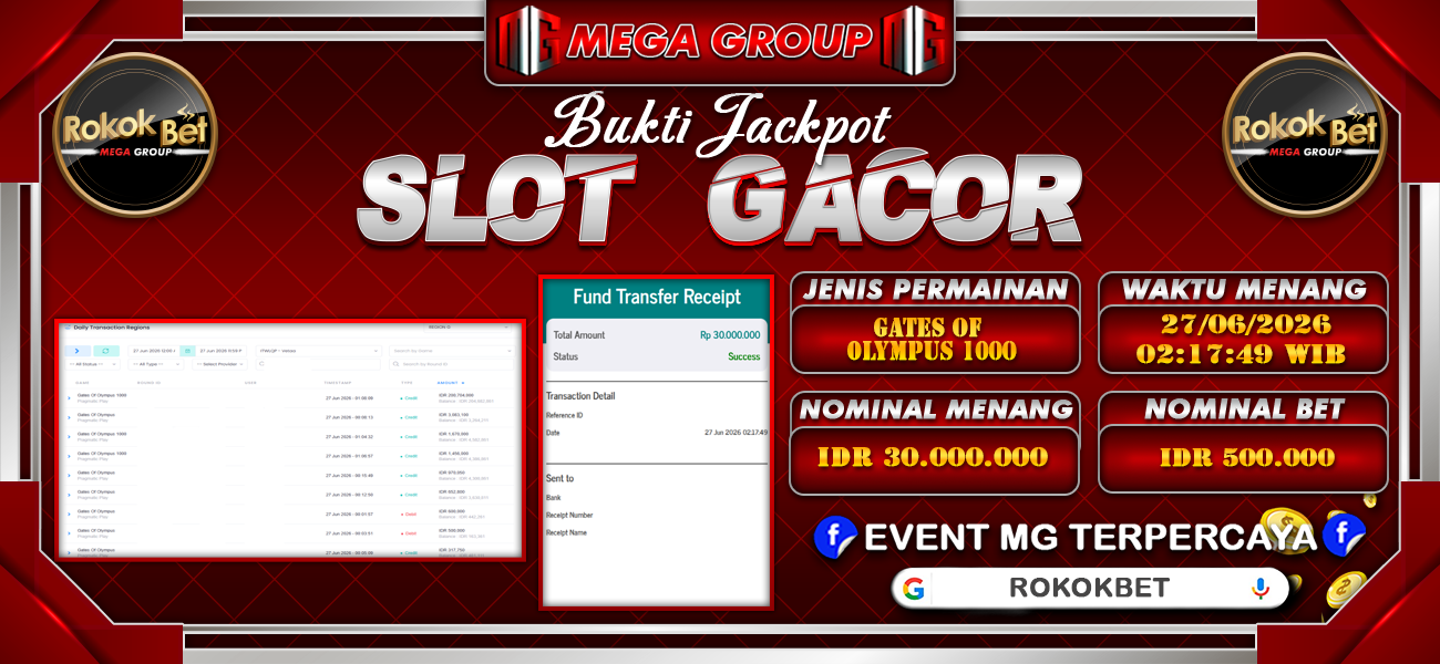Bukti JP situs Rokokbet hari Sabtu, 27 Juni 2026